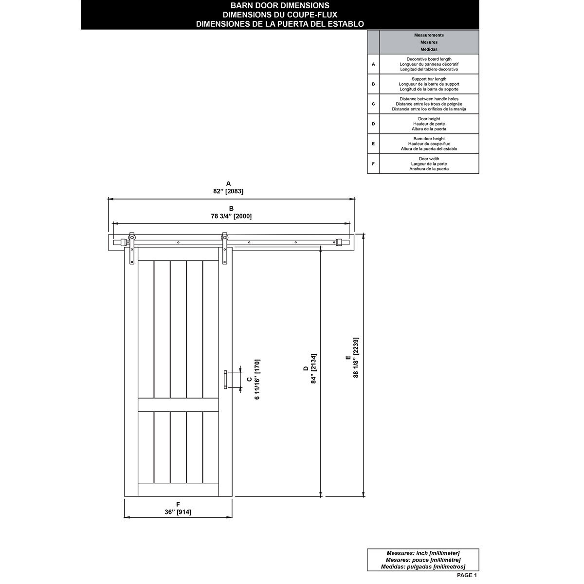 image of dimensions of ove barn door