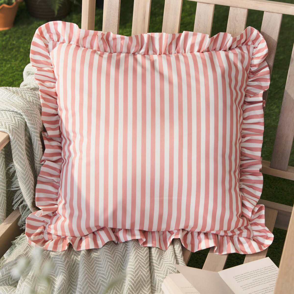 Millie Ruffle Striped Outdoor Cushion