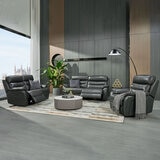 Fletcher Dark Grey Leather Power Reclining Large 2 Seater Sofa with Power Headrest