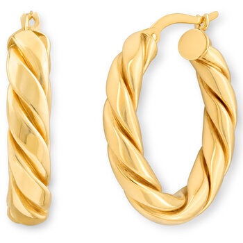 14ct Yellow Gold Twist Oval Hoop Earrings