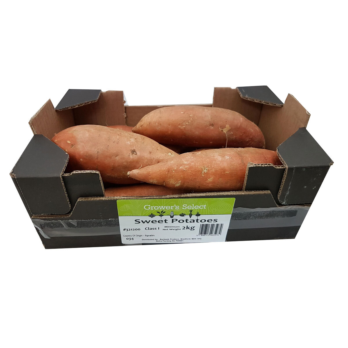 Cardboard tray of Sweet Potatoes