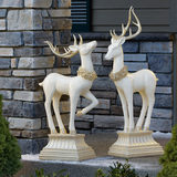 Set of 2 Outdoor White Deer on Pedestal
