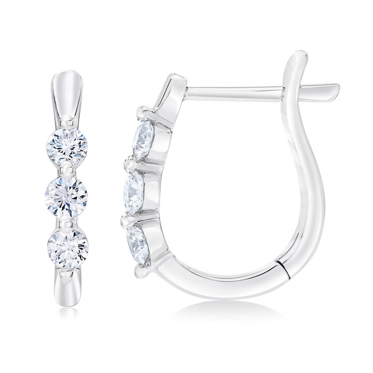 0.50ctw 3 Stone U Hoop Earrings, 14ct White Gold