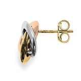 Three Colour Knot Earrings, 14ct Yellow, Rose & White Gold.