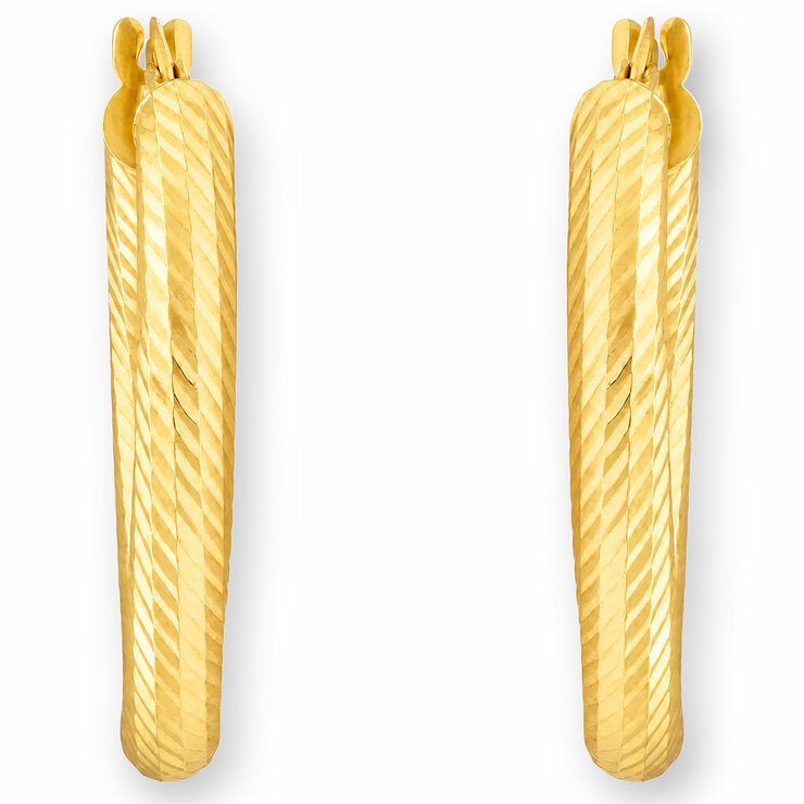 14ct Yellow Gold Textured Oval Hoop Earrings 14ct Yellow Gold Textured Oval Hoop Earrings