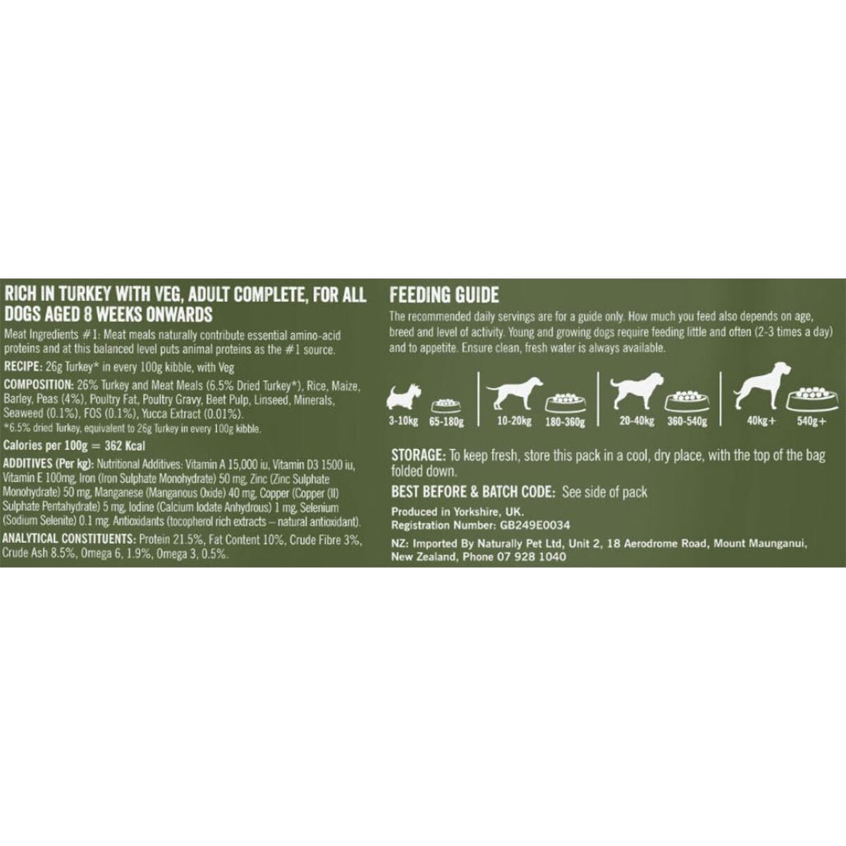 Back of pack information with ingredients and nutritional information