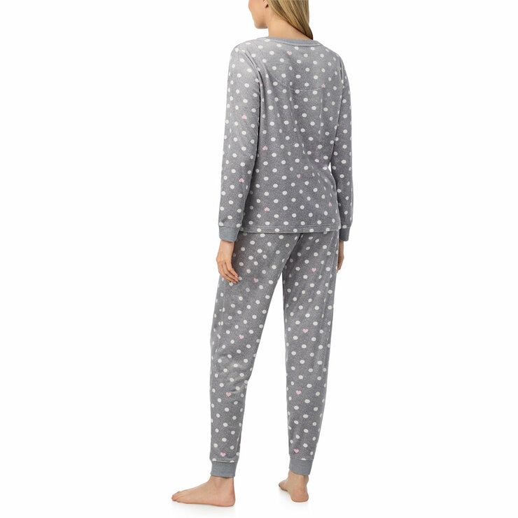 Jane & Bleecker Women's Silky Plush Pyjama Set in Grey Hearts
