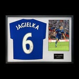 Phil Jagielka Signed Framed Everton Football Shirt including 1 Photo in White Phil Jagielka Signed Framed Everton Football Shirt including 1 Photo in White