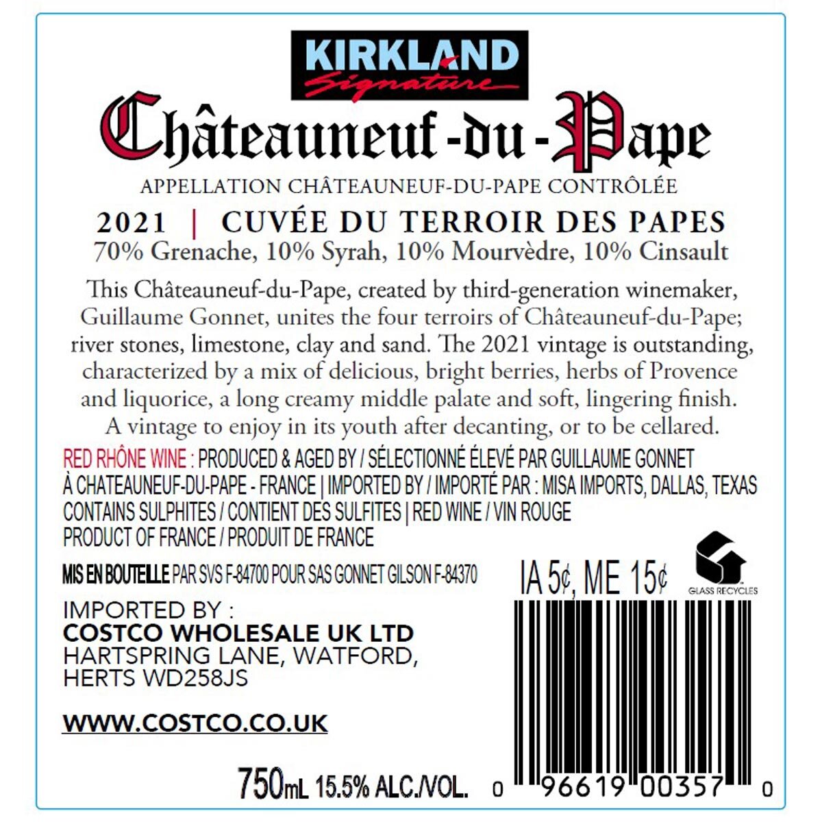 Kirkland Signature Chateauneuf Du Pape 2022, 75cl
