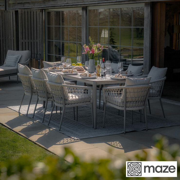 Maze Monaco 9 Piece Dining Set in Cool Linen Maze Monaco 9 Piece Dining Set in Cool Linen