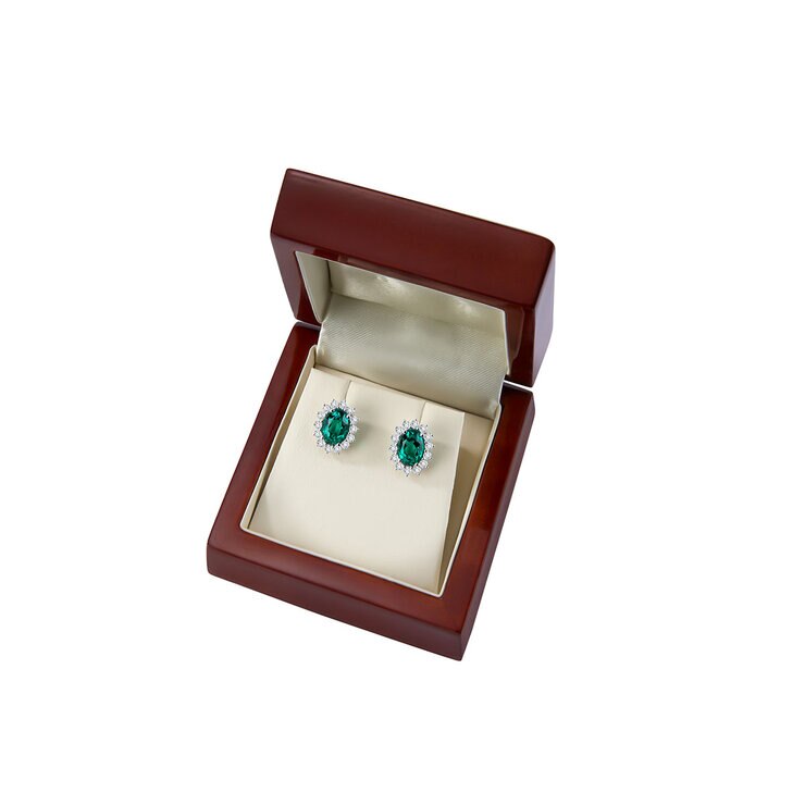 Oval Cut Lab Emerald & 0.53ctw Diamond Earrings, 18ct White Gold Oval Cut Lab Emerald & 0.53ctw Diamond Earrings, 18ct White Gold