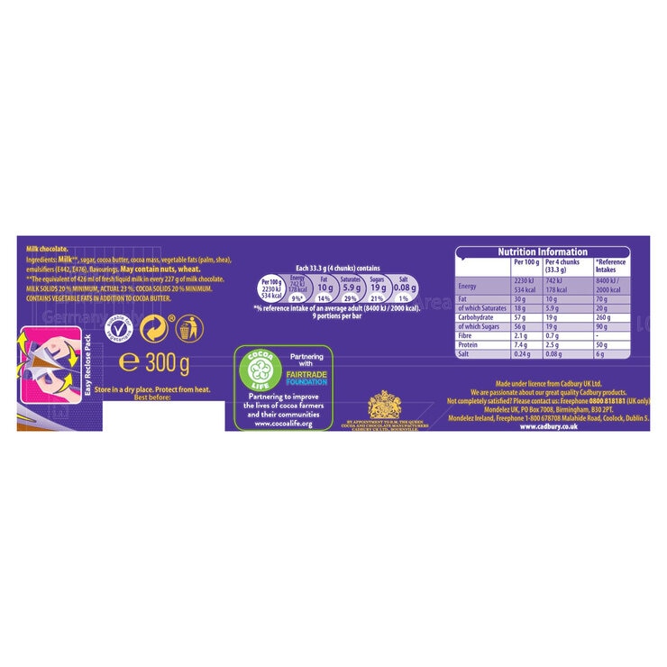 Cadbury Dairy Milk Chocolate, 4 x 300g