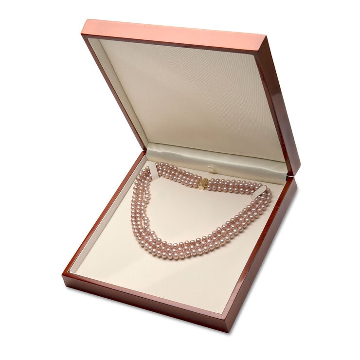 Pink Cultured Freshwater Pearl 3 Strand Necklace, 18ct Yellow Gold