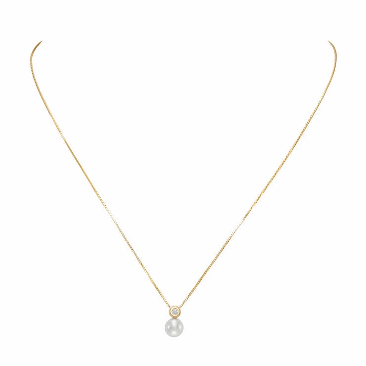 8-8.5mm Freshwater White Pearl & 0.07ct Diamond Pendant, 14ct Yellow Gold 8-8.5mm Freshwater White Pearl & 0.07ct Diamond Pendant, 14ct Yellow Gold