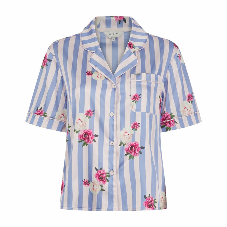 Ted Baker Ladies Satin 2 Piece PJ Set in Light Blue & White