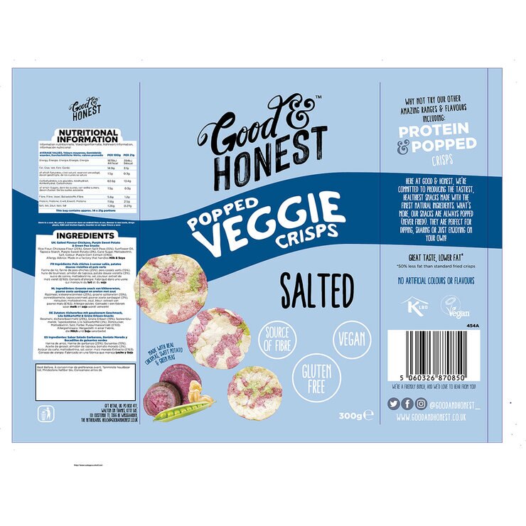 Good and Honest Popped Veggie Crisps packaging tempate