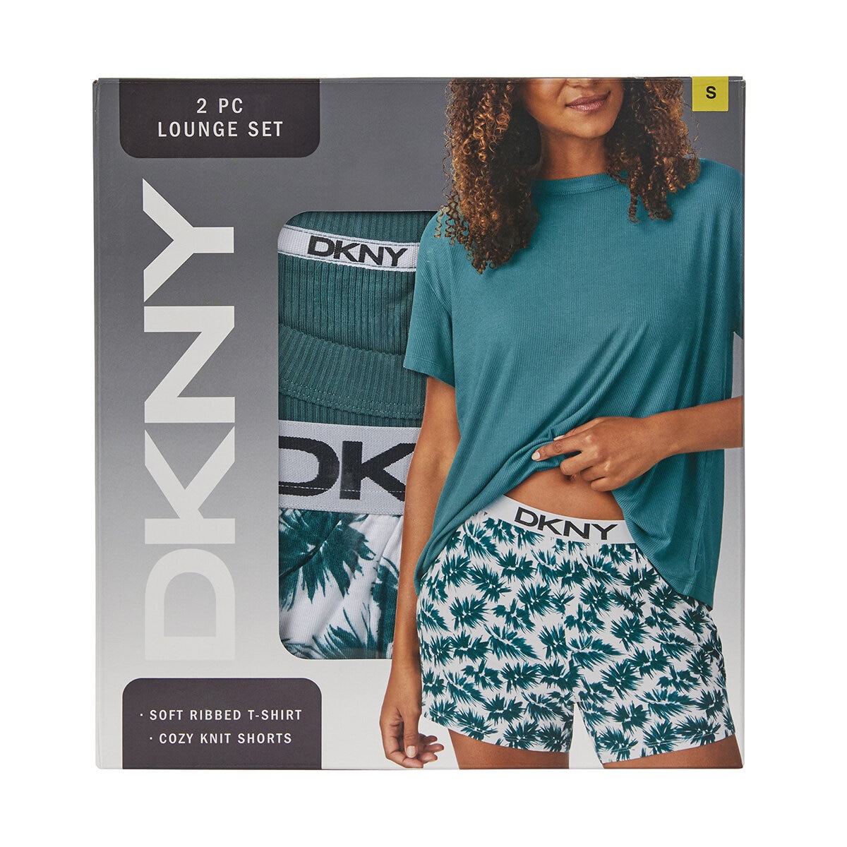 DKNY Ladies Tee & Boxer Pyjama Set in Green Palm DKNY Ladies Tee & Boxer Pyjama Set in Green Palm