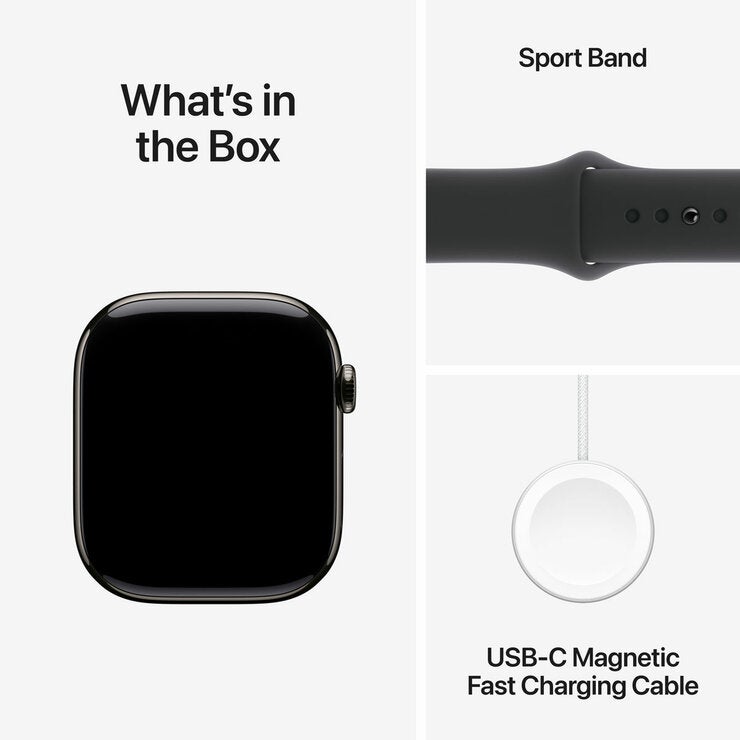 Apple Watch Series 10 GPS + Cellular, 46mm Slate Titanium Case with Black Sport Band S/M, MWYD3QA/A