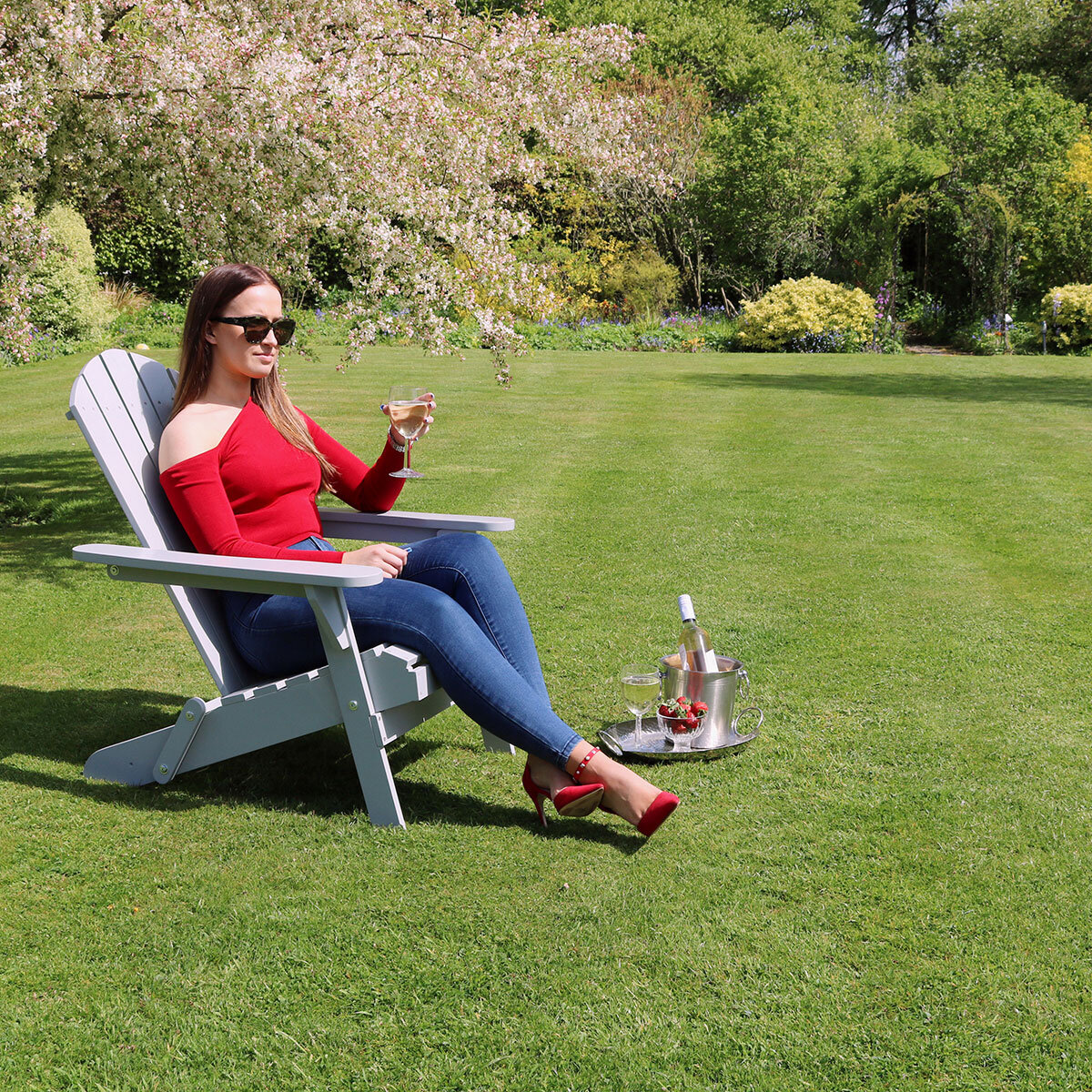 Zest Jasmine Folding Acacia Wood Adirondack Chair in Light Grey - Set of 2