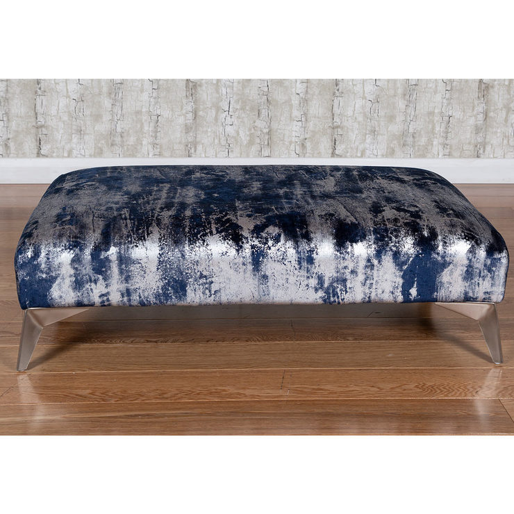 Roko Blue and Silver Velvet Accent Footstool Costco UK