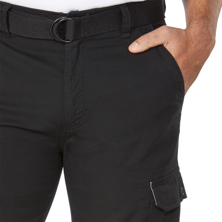 front image of black shorts belt detail