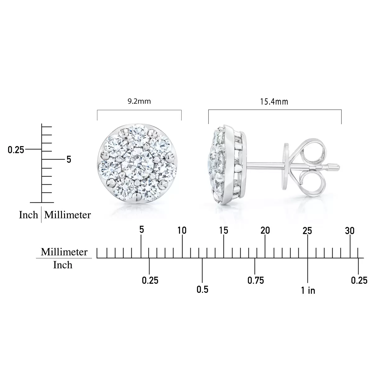 1.50ctw Cluster Stud Diamond Earrings, 14ct White Gold