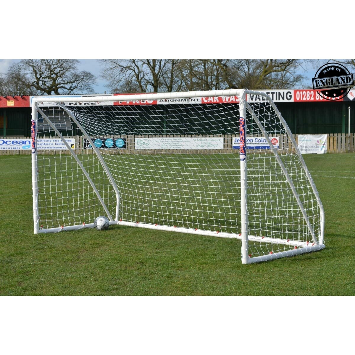 Lifestyle image showing the Samba 12' x 6' Ultimate Football Match Goal