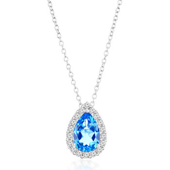 Pear Cut Blue Topaz & 0.43ctw Diamond Necklace, 18ct White Gold