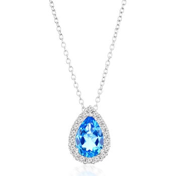 Pear Cut Blue Topaz & 0.43ctw Diamond Necklace, 18ct White Gold