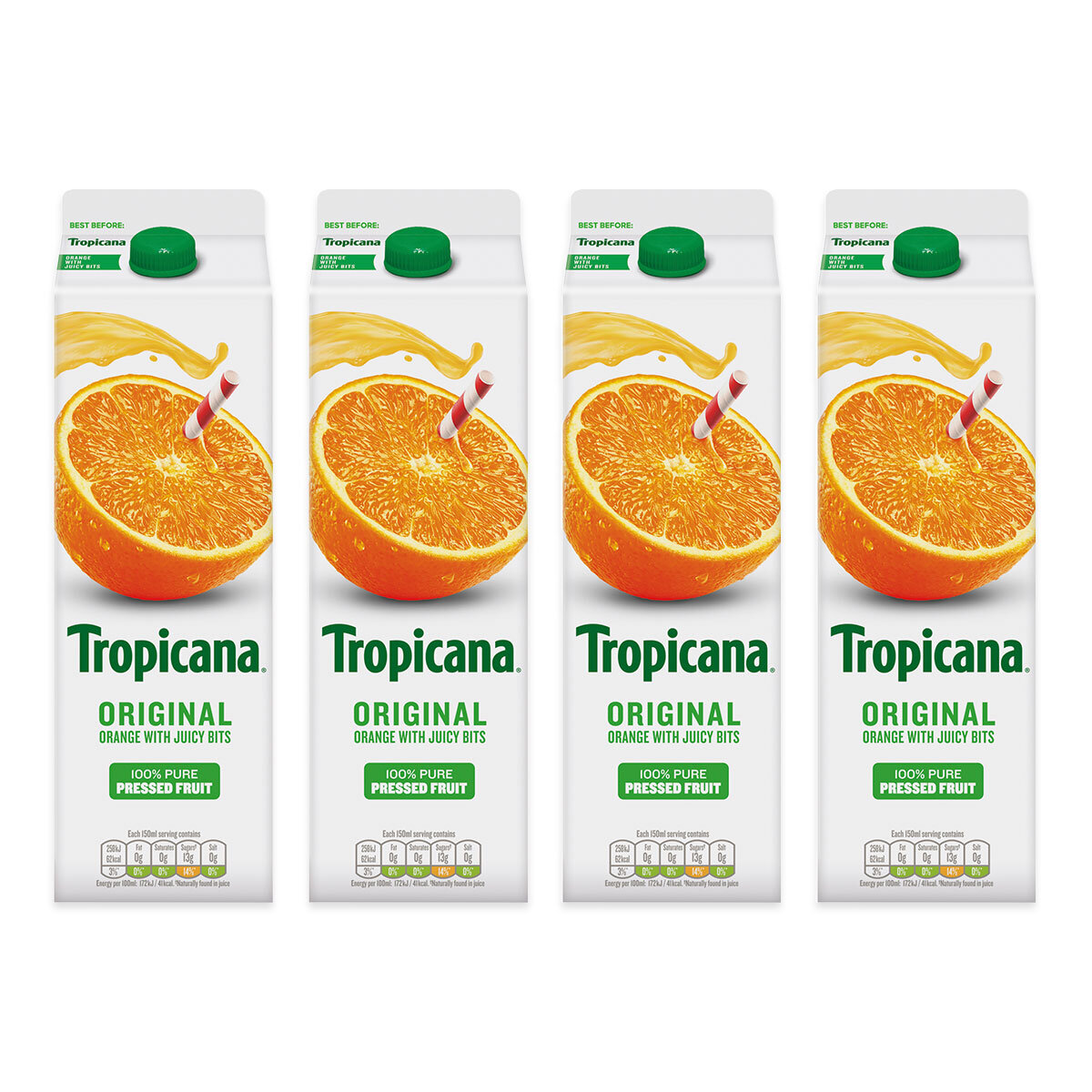 Tropicana Original Orange Juice With Bits 4 X 900ml Co