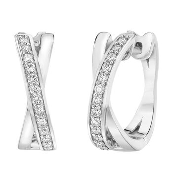 0.25ctw Cross Hoop Diamond Earrings, 14ct White Gold