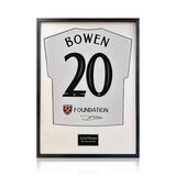 Jarrod Bowen Signed Framed WHU Football Shirt in 2 Options: White or Black Mount