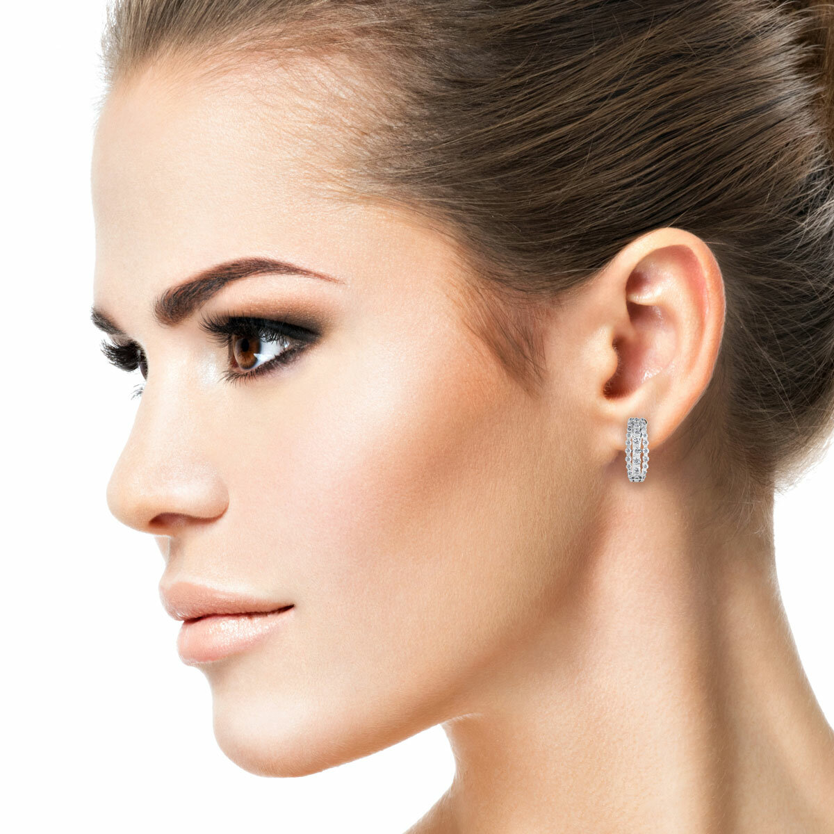 1.50ctw Round Brilliant Cut Diamond Hoop Earrings. 18ct White Gold