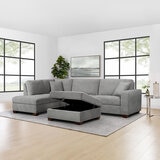 Thomasville Miles Grey Fabric Corner Sofa with Storage Ottoman