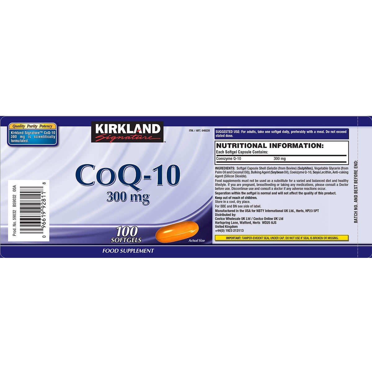 Kirkland Signature CoQ-10 300mg, 100 Capsules