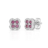 Round Cut Garnet & 0.15ctw Diamond Earrings, 14ct White Gold