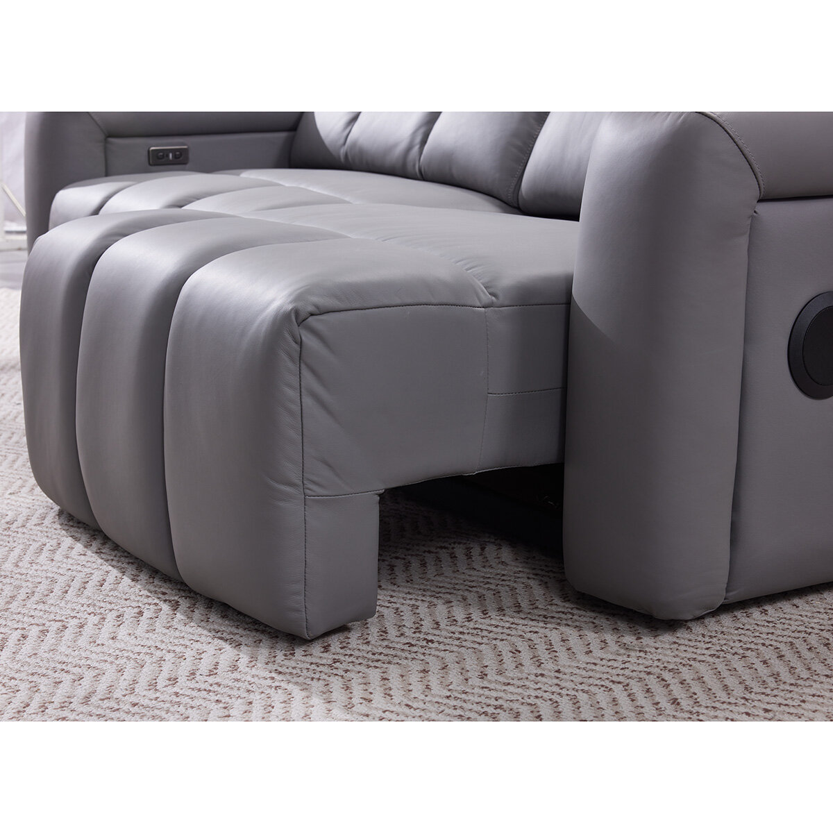Dallas Grey Leather Power Sliding 3 Seater Sofa