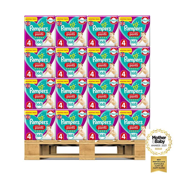 Pampers Active Fit Nappy Pants Size 4, 32 x Monthly 168 Pack Costco UK