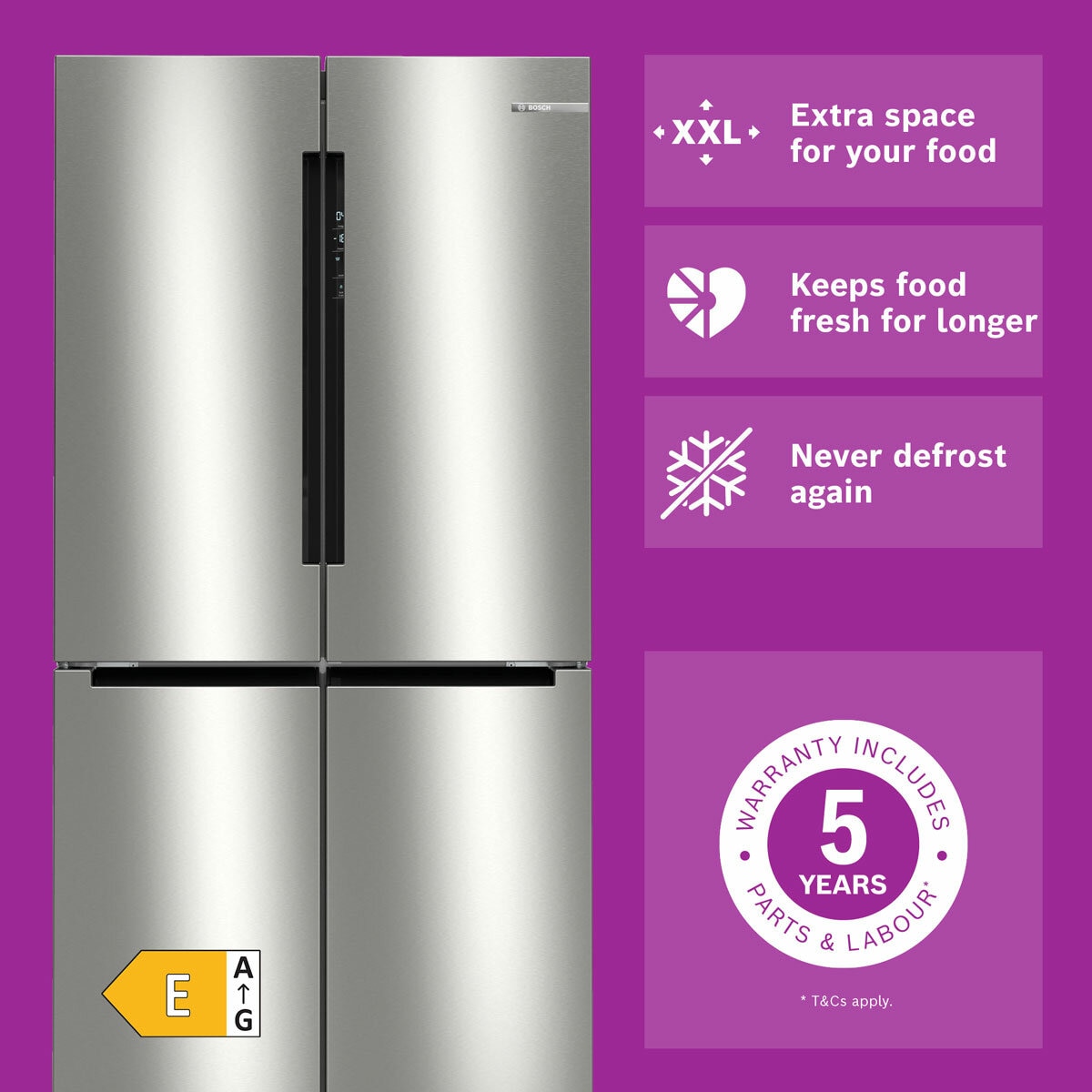 Bosch KFN96VPEAG, Multidoor Fridge Freezer, E Rated in Stainless Steel