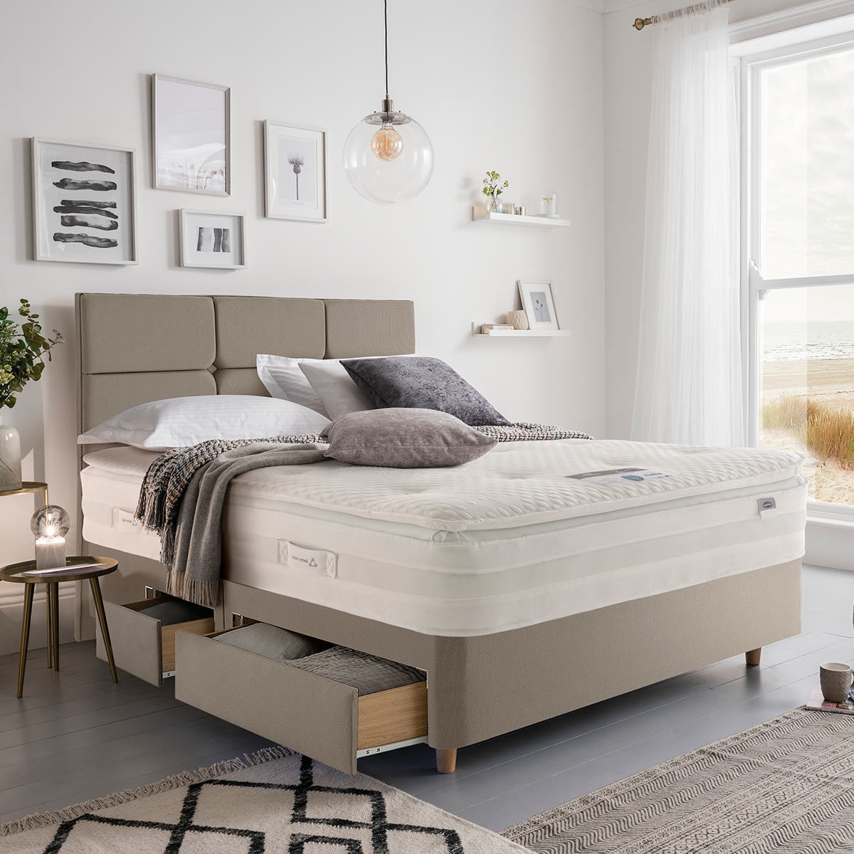 Silentnight Continental Divan Base with Harper Headboard in 4 Colours