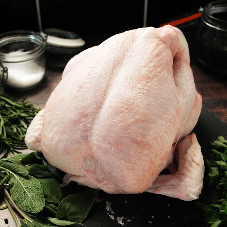 Whole raw turkey on a bed of green leaves Whole raw turkey on a bed of green leaves