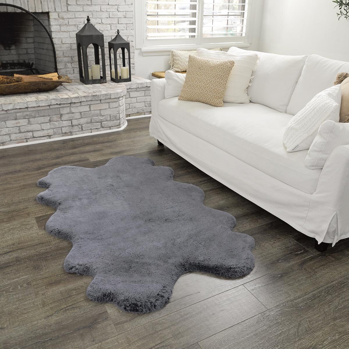 Mon Chateau Grey Faux Fur Quad Rug Costco UK