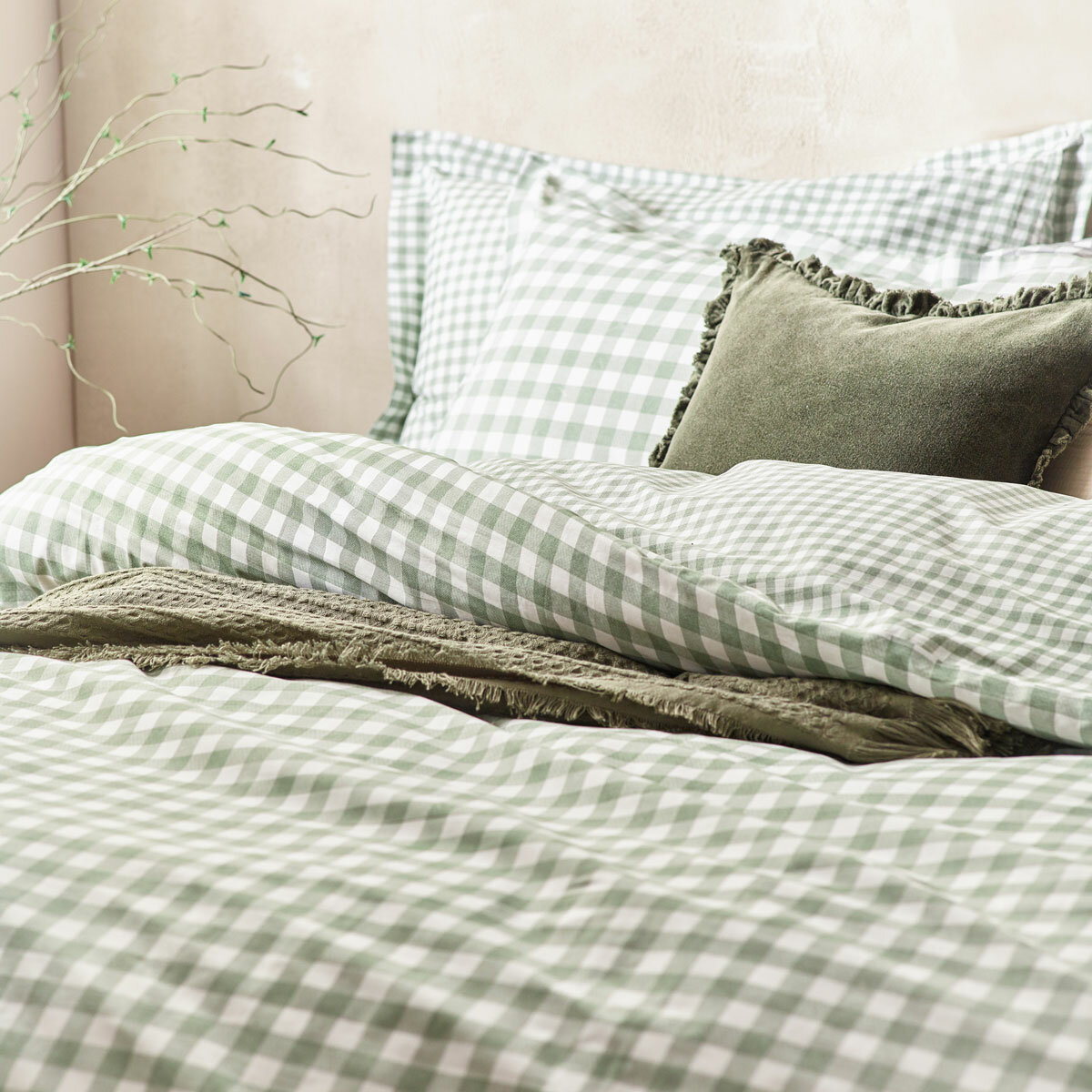 Yard Barton 100% Cotton Green Gingham Duvet Cover Set in 4 Sizes Yard Barton 100% Cotton Green Gingham Duvet Cover Set in 4 Sizes
