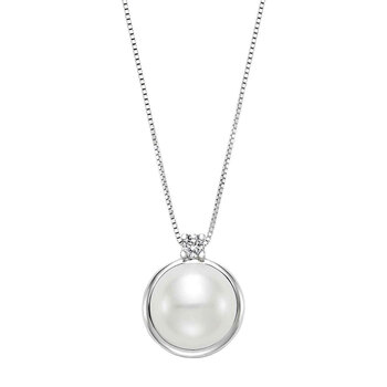 9-10mm Cultured Freshwater Pearl & 0.06ctw Diamond Pendant, 14ct White Gold
