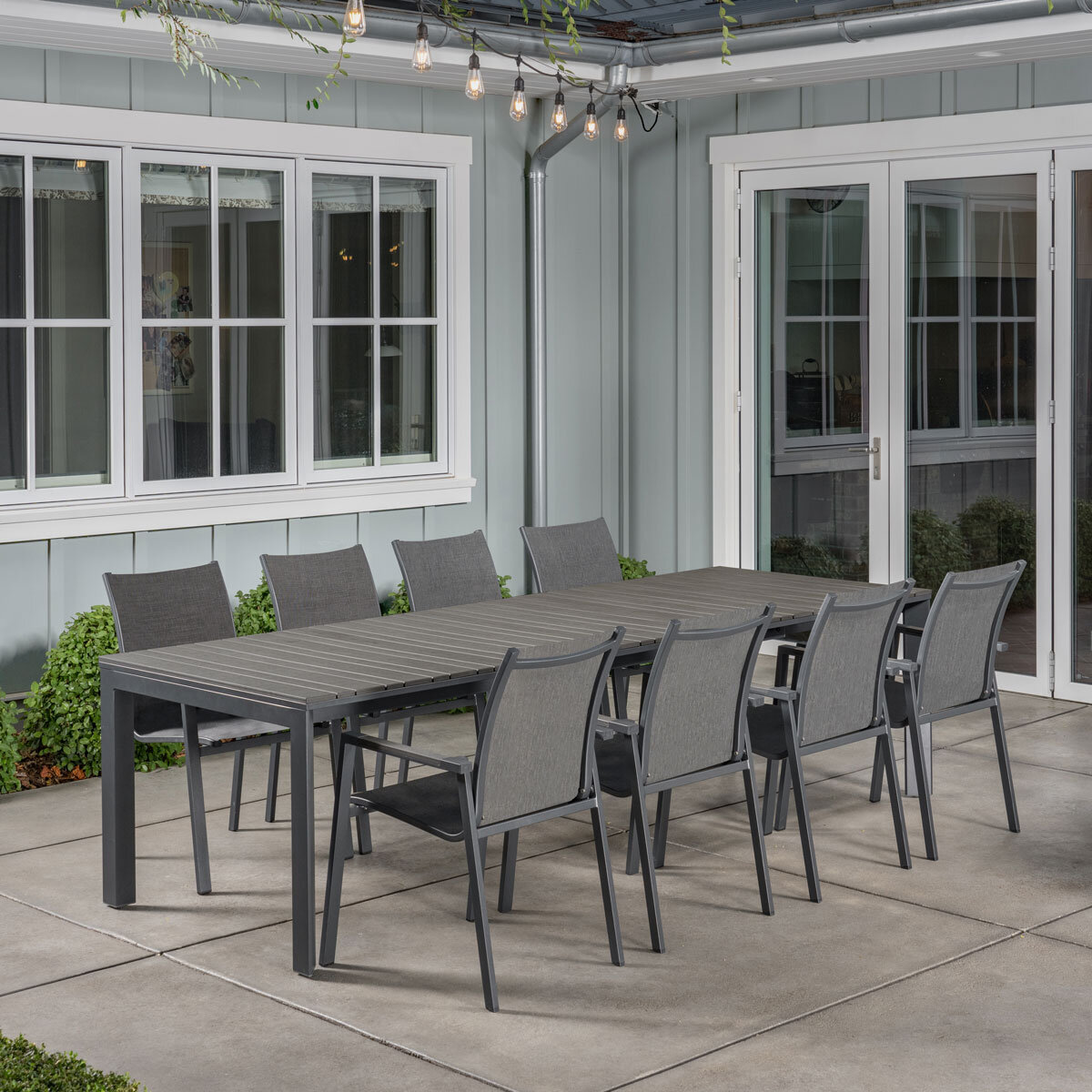 SunVilla Dark Forest 9 Piece Extending Sling Dining Patio Set + Cover