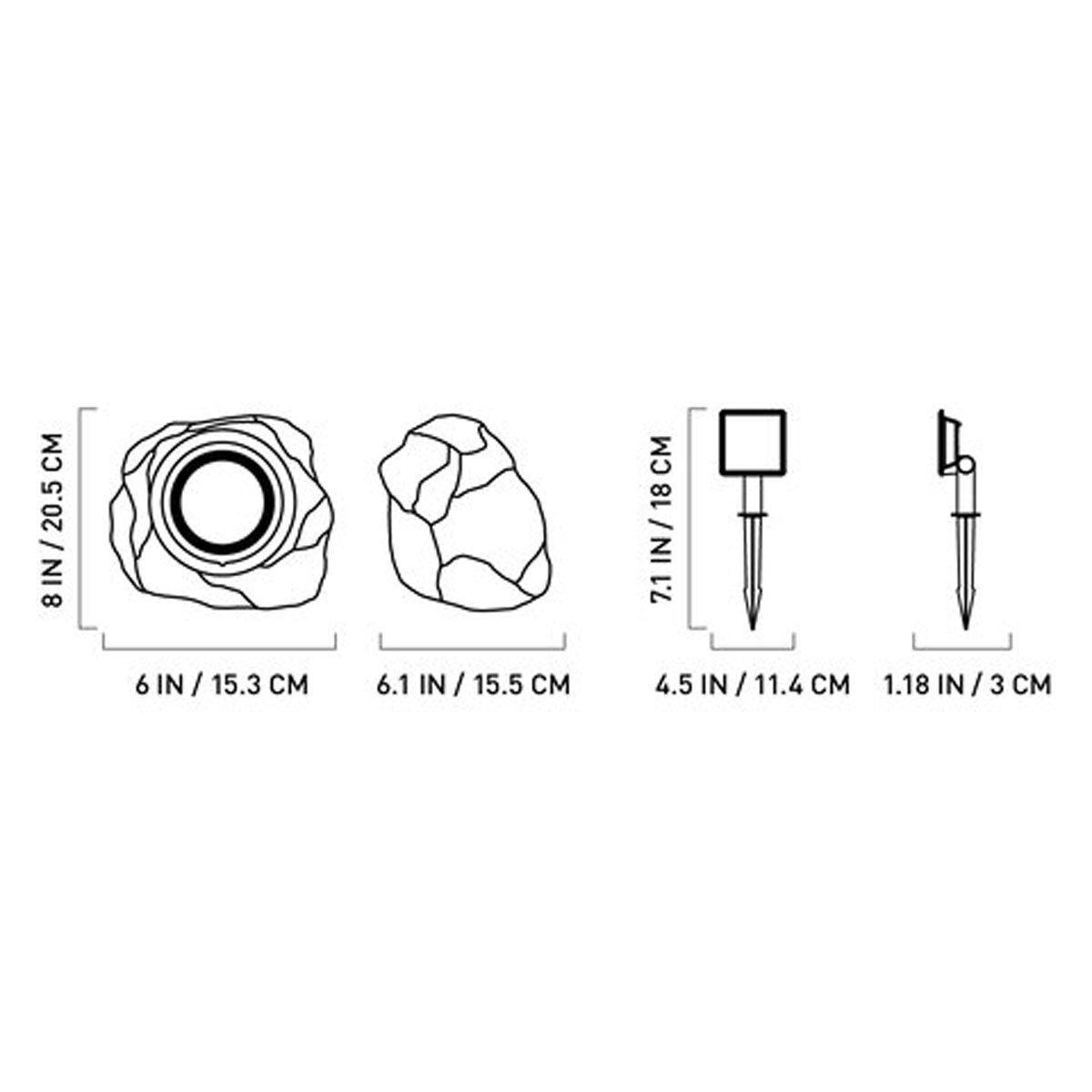 Dimensions of ADC LED Solar Rock Spotlight 2 pack