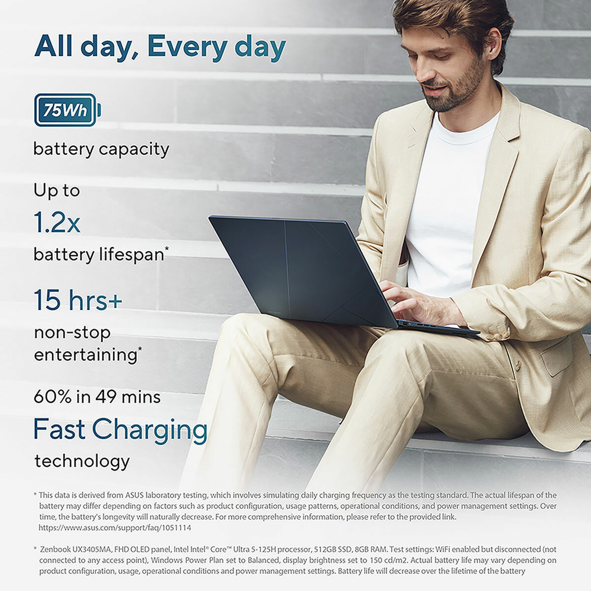 ASUS Zenbook, Intel Core Ultra 5, 16GB RAM, 512GB SSD, 14 Inch OLED Laptop, UX3405CA-QL241W