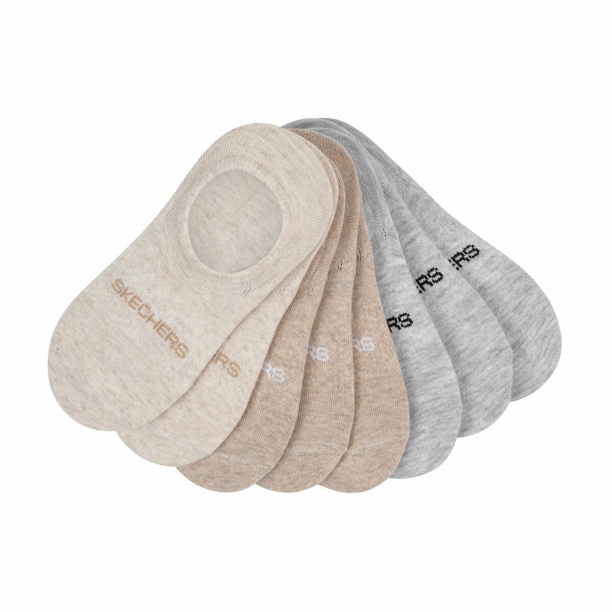 Skechers Ladies No Show Sock 8 Pack in Beige/Grey/Cream