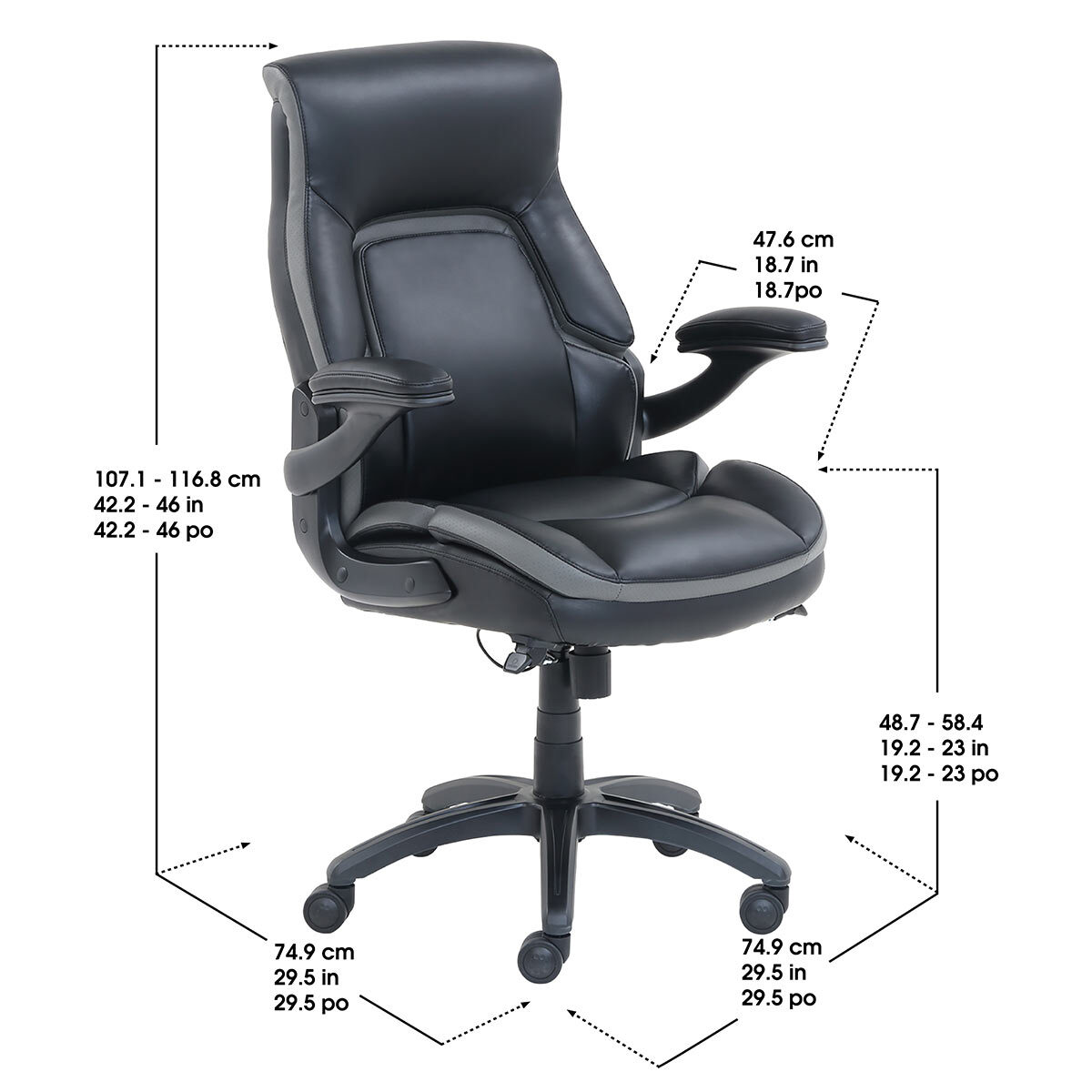 Line drawing of True Innovations Dormeo Manager's Office Chair