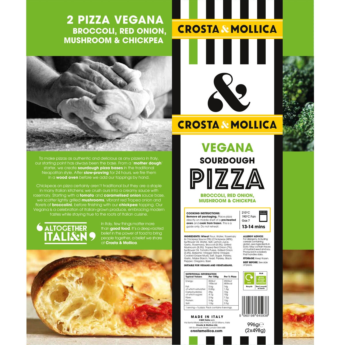 Back of pack of Crosta & Mollica Vegana Pizza